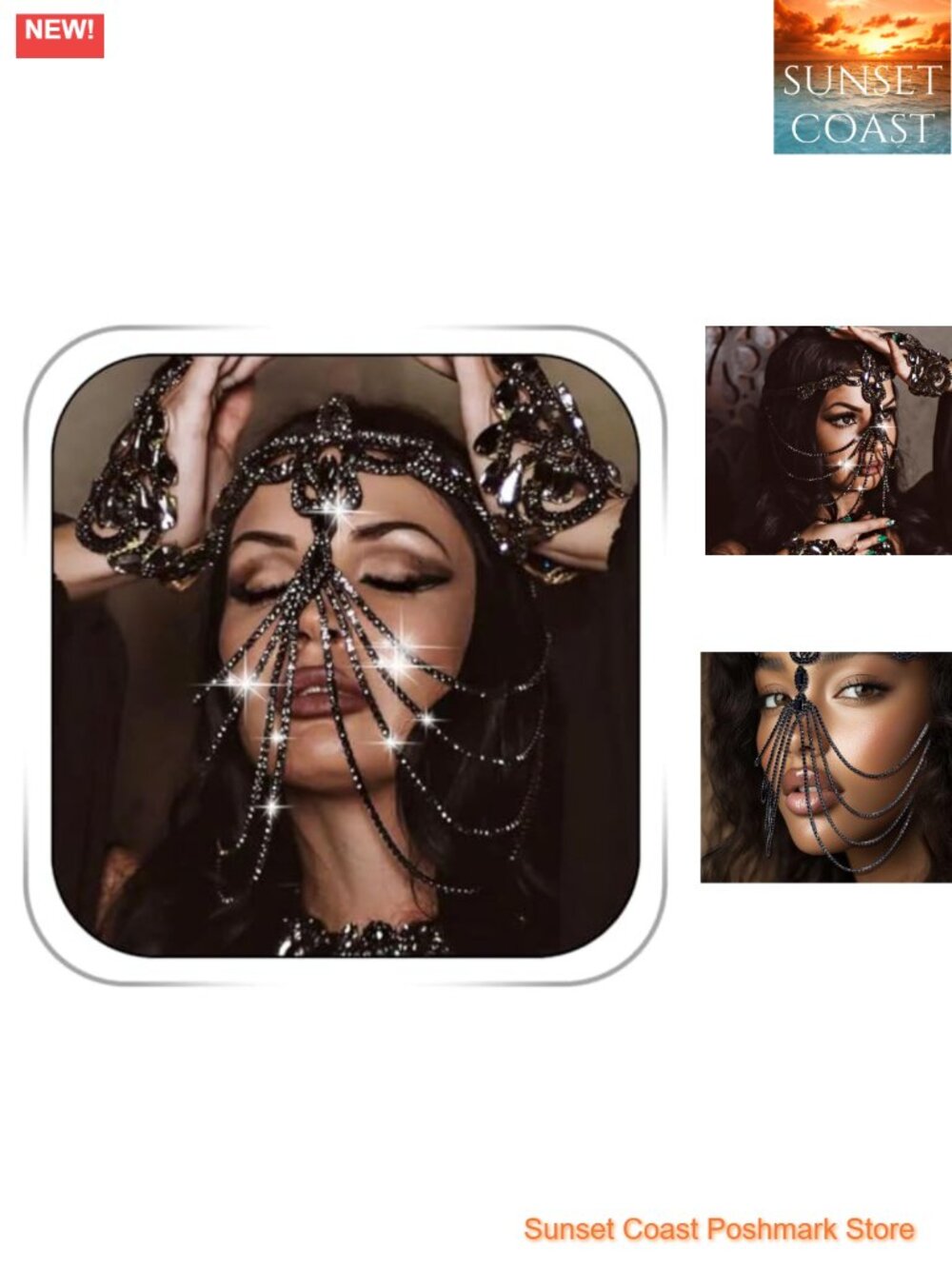 Rhinestone Head Chain Masquerade Mask Flapper Headpiece